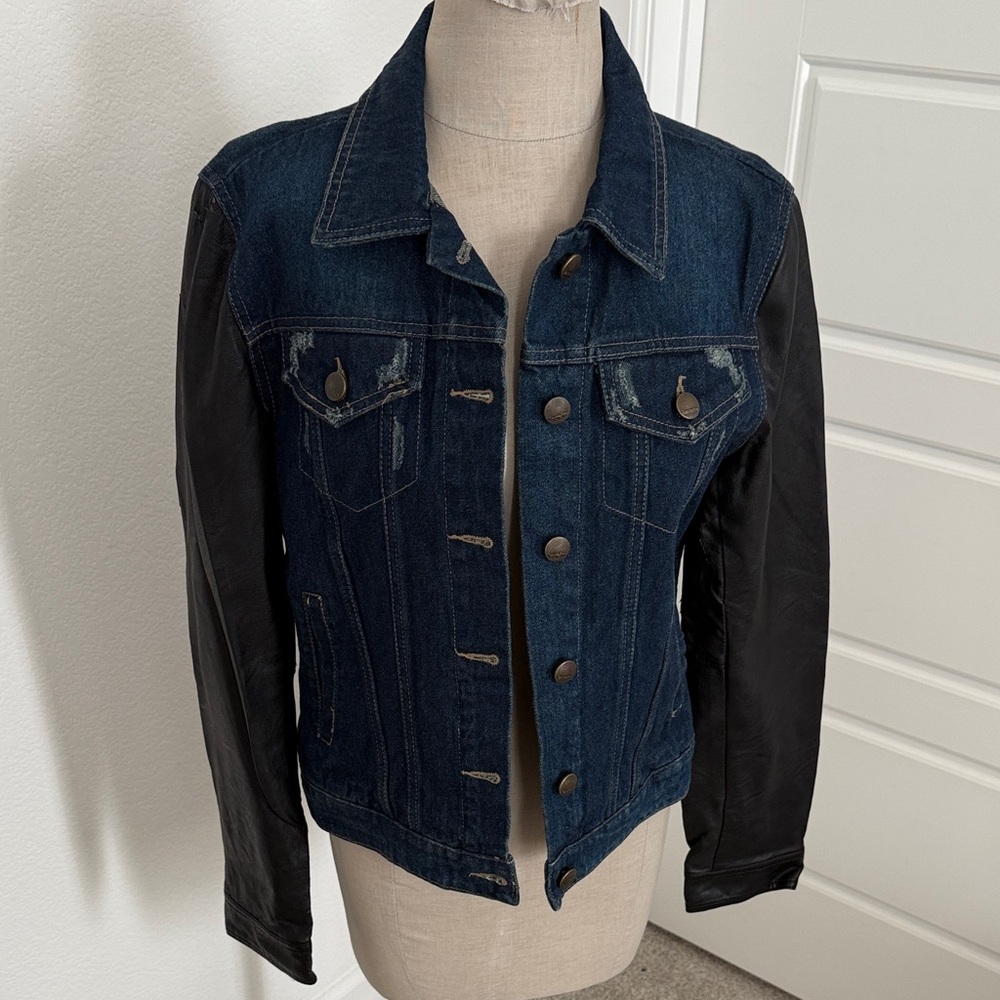 Laundry By Shelli Segal Denim Jacket with Black Sleeves